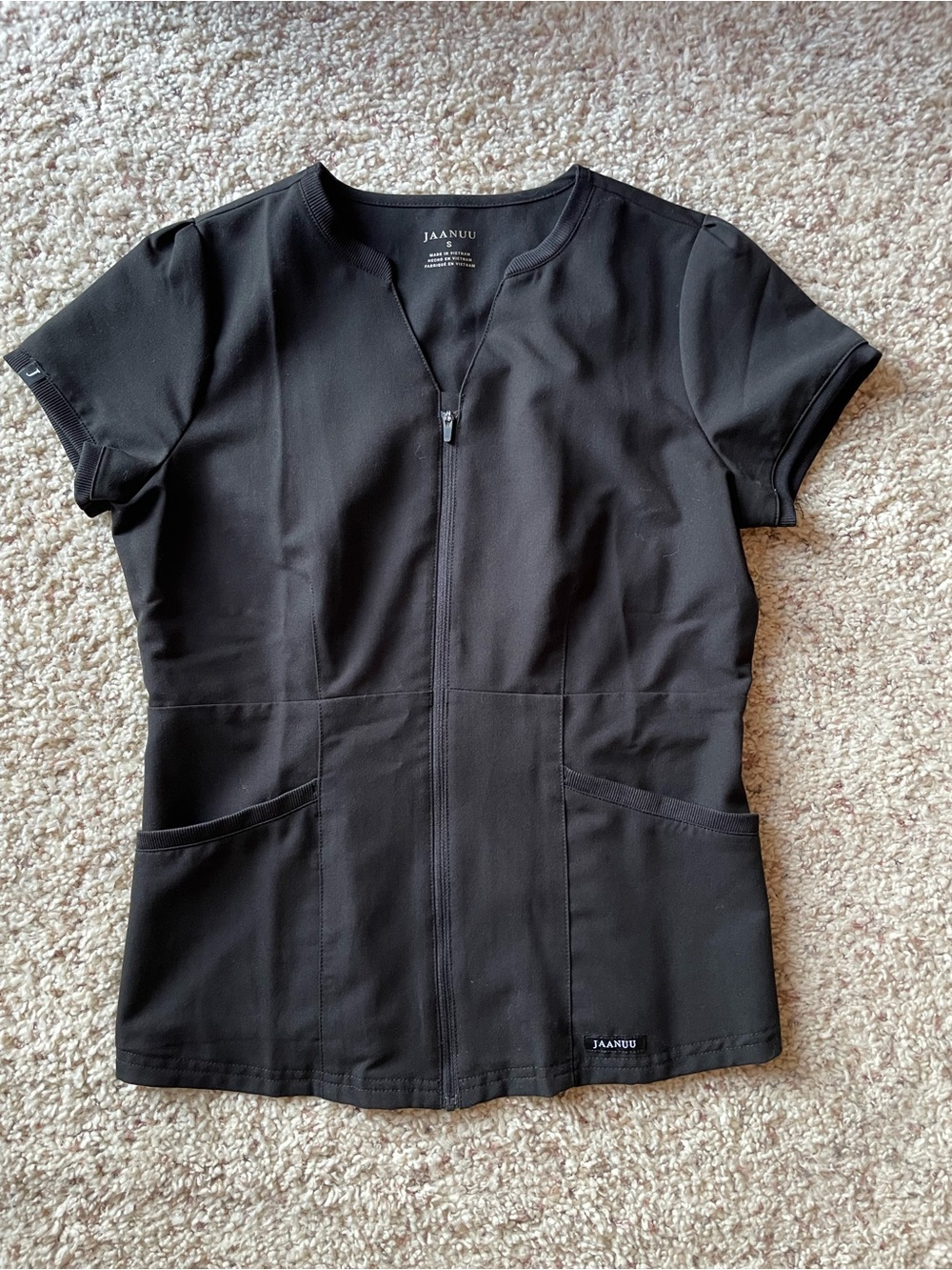 JAANUUWomen’s Black Zip-Front Medical Scrub Top Size Small
